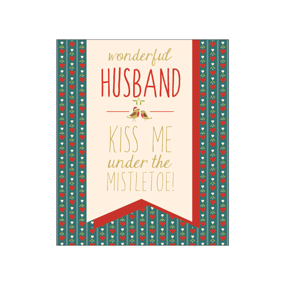 Husband Kiss Me Contemporary Christmas Card Glitter Finished Xmas Greeting Cards