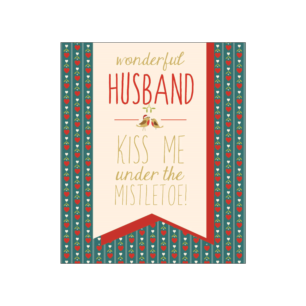 Woodmansterne Husband Kiss Me Contemporary Christmas Card Glitter Finished Xmas Greeting Cards