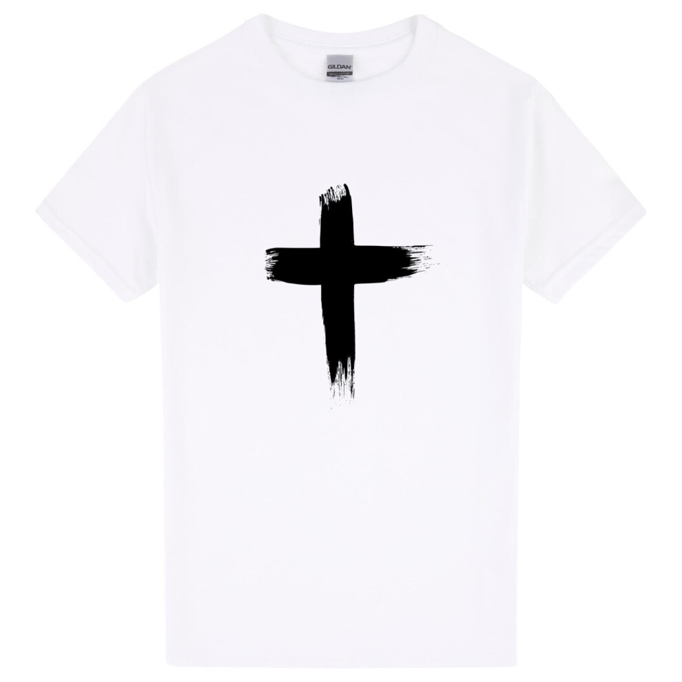 (S) Faith Jesus Cross Christian Christ Religion White Mens T Shirt Tee Top