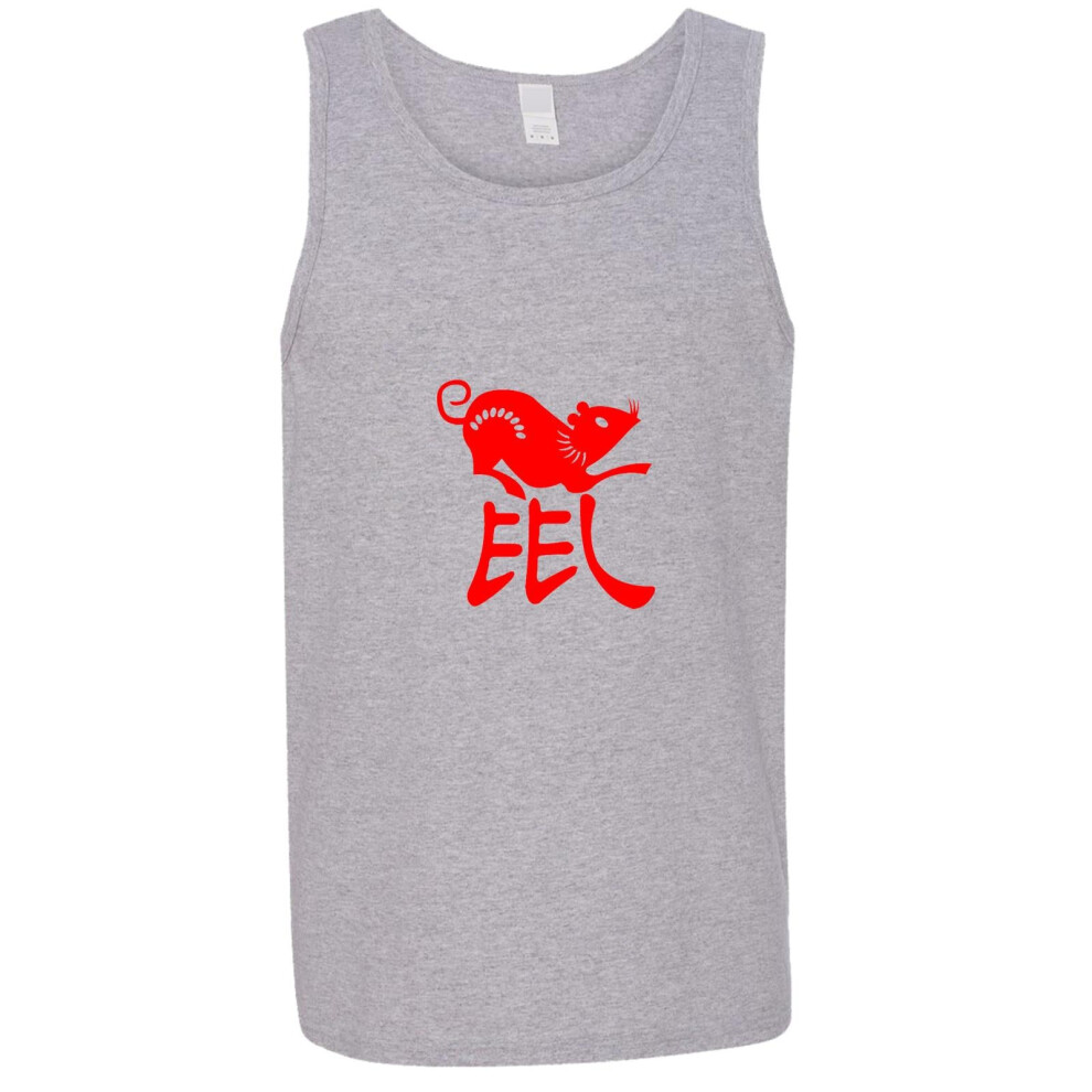 (3XL) Chinese Zodiac New Year Mouse Rat Animal Grey Tank Top Singlet T Shirt Mens