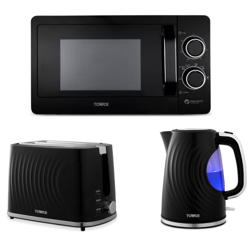 Tower Tower Sonar Black Kettle, 2 Slice Toaster & 800W 20L Microwave Set