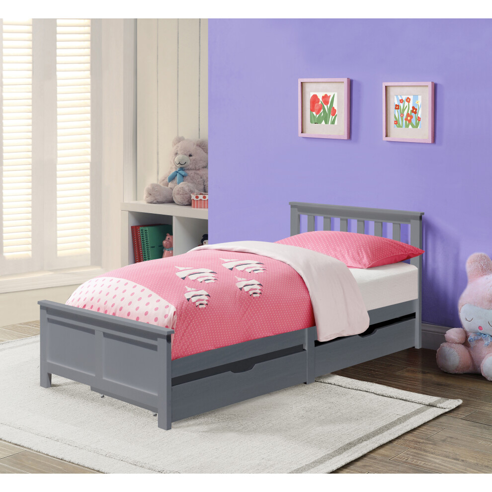 (Grey, No Mattress) 3ft Wooden Bedframe With 2 Pull Out Drawers Caramel Grey Or White