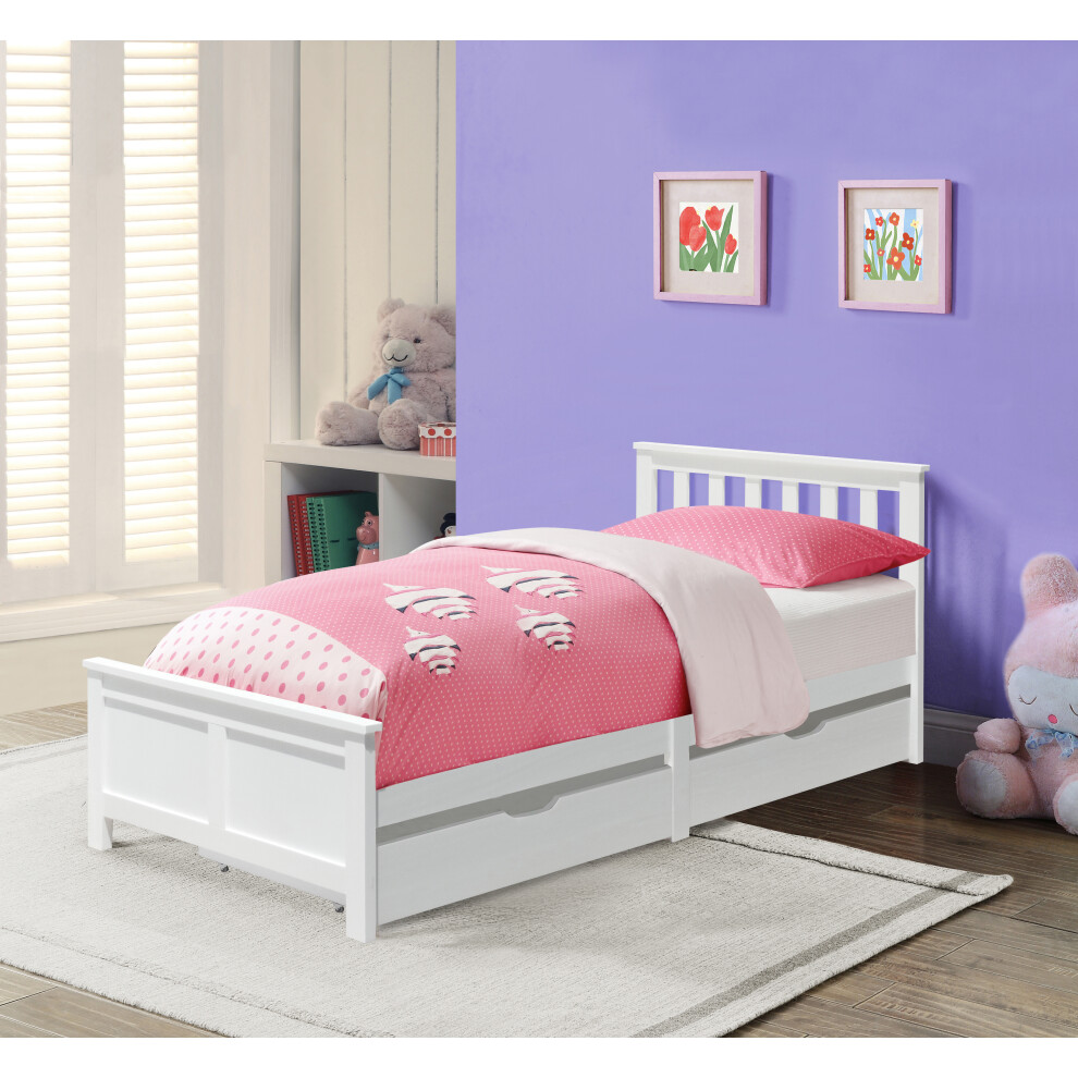 Comfy Living (, No Mattress) 3Ft Wooden Bedframe With 2 Pull Out Drawers Caramel Grey Or White