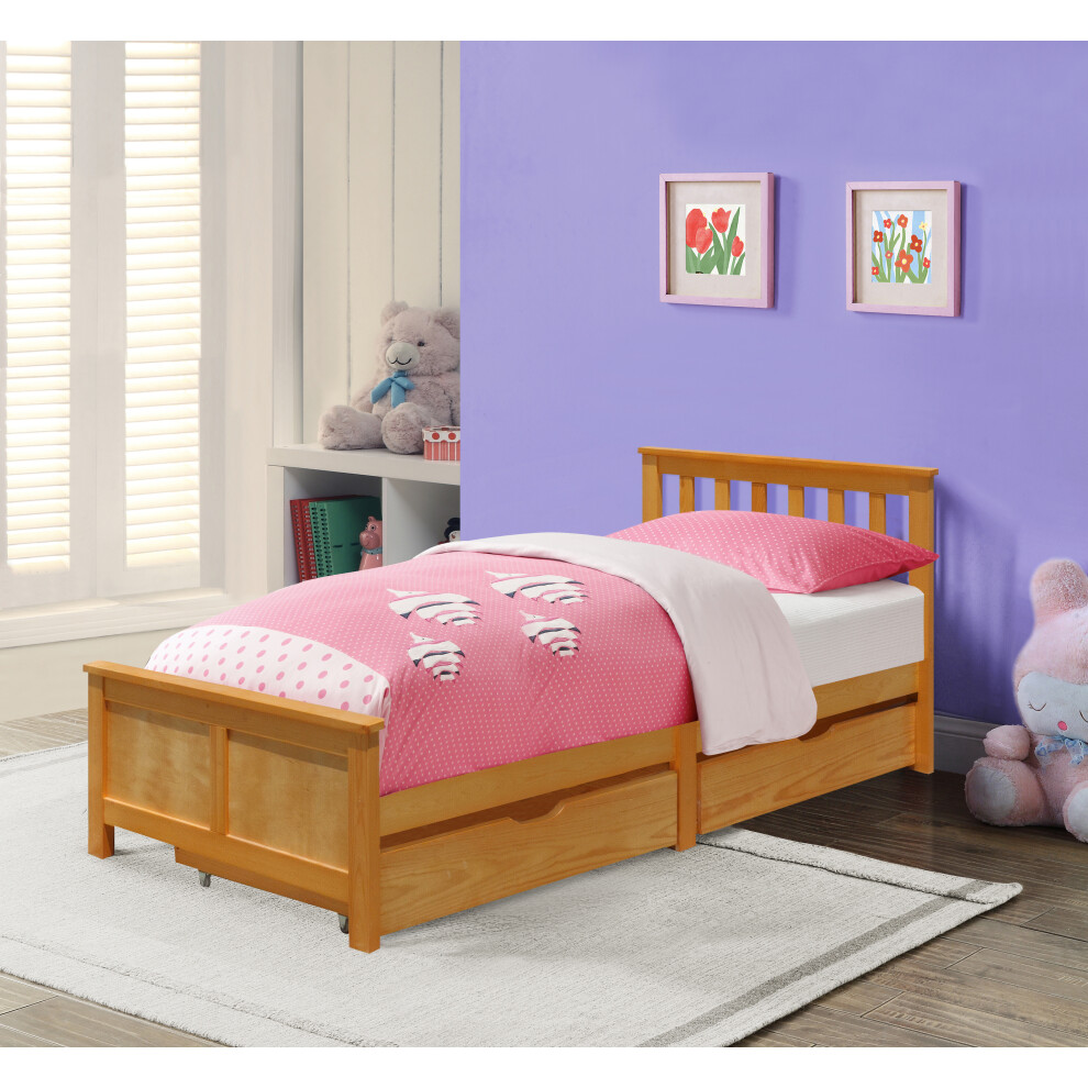 (Caramel, With Lucy Mattress) 3ft Wooden Bedframe With 2 Pull Out Drawers Caramel Grey Or White