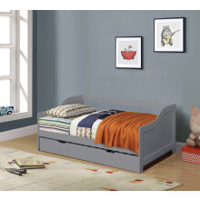 (Grey, With 1 x Kerri Mattress) 3ft Wooden Trundle Bed, Grey, White or Caramel