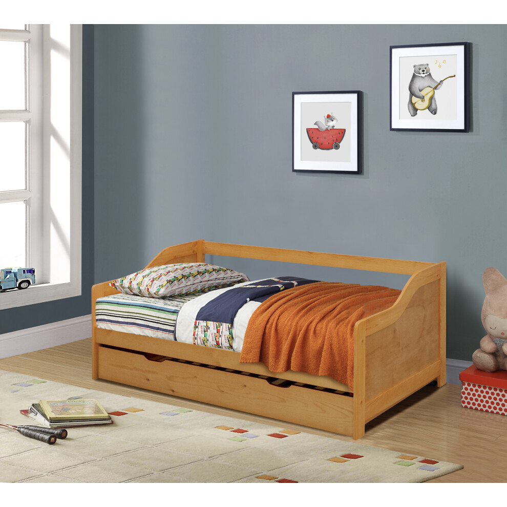 (Caramel, No Mattress) 3ft Wooden Trundle Bed, Grey, White or Caramel