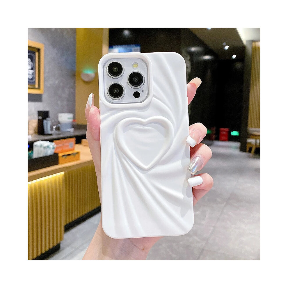 (, For Iphone 13) Fold Wrinkle 3D Love Heart Silicone Phone Case For Iphone 15 14 13 12 11 White 9109830886516