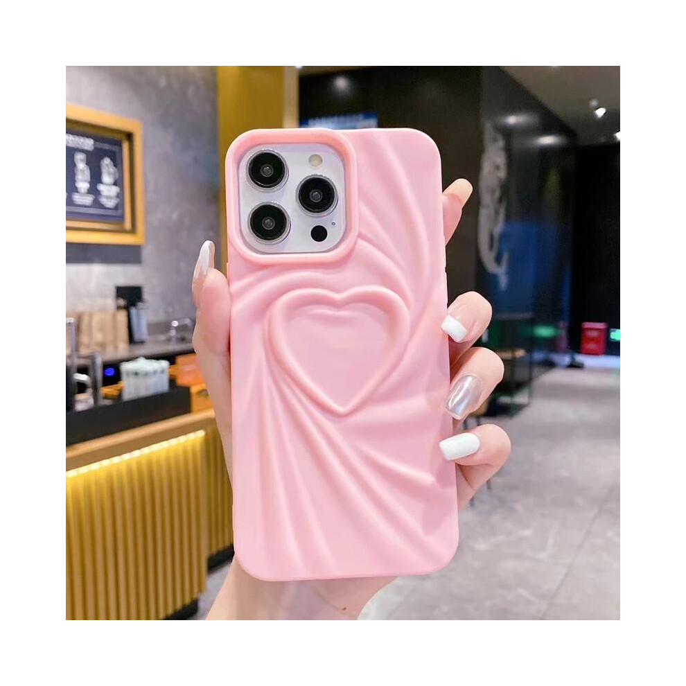 (, For Iphone 14) Fold Wrinkle 3D Love Heart Silicone Phone Case For Iphone 15 14 13 12 11 Pink 9376031667118