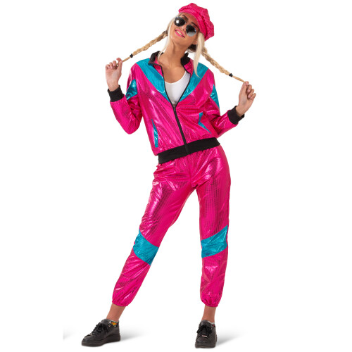 (UK 8-10) 80's Metallic Pink Jogging / Shell Suit