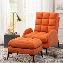 (Orange) Modern Recliner Armchair Lounge Chair w/ Footstool