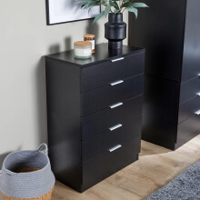(Black) Home Source Phoenix Chest of 5 Drawers Bedroom Storage Unit