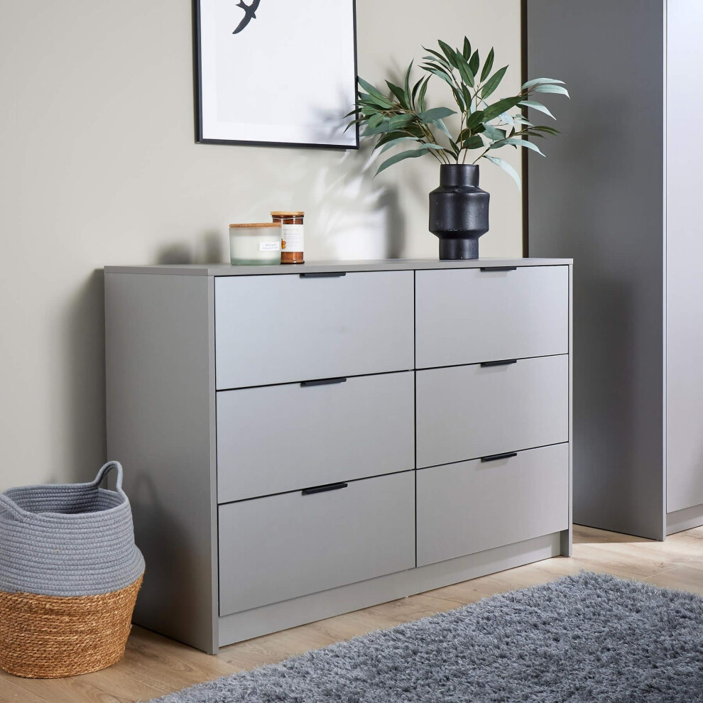 Phoenix Wide Chest of 6 Drawers Bedroom Storage Unit - Grey