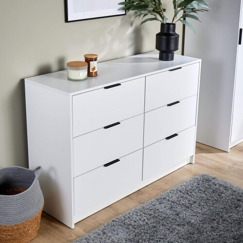 Phoenix Wide Chest of 6 Drawers Bedroom Storage Unit - White on OnBuy
