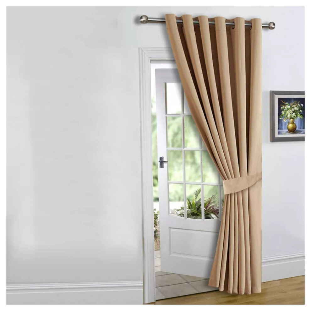 (Beige - 260 Gsm, 66" x 84") Blackout Eyelet Curtains Thermal Ready Made Ring Top