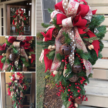 Christmas Wreath Garland Candy Cane Bow Ornament Front Door Wall Home Decor