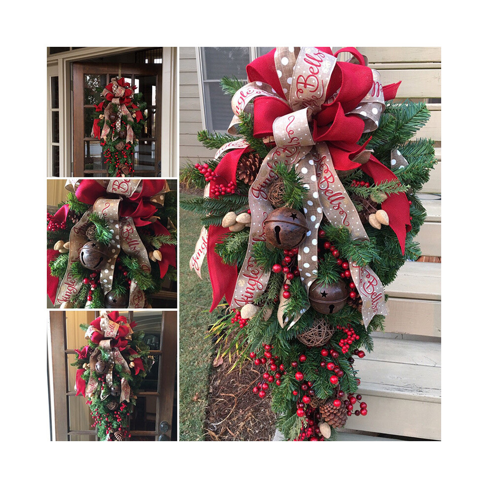 Christmas Wreath Garland Candy Cane Bow Ornament Front Door Wall Home Decor