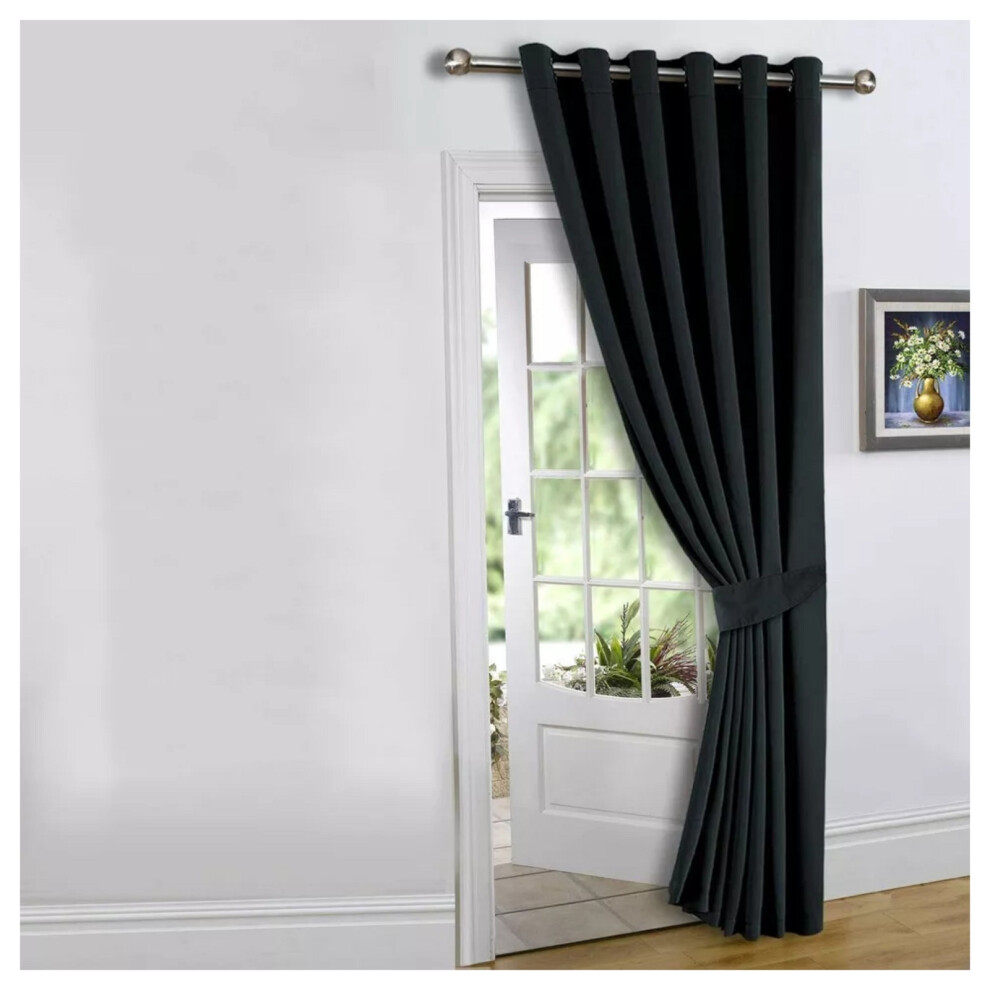 (Black - 260 Gsm, 66" x 84") Blackout Eyelet Curtains Thermal Ready Made Ring Top