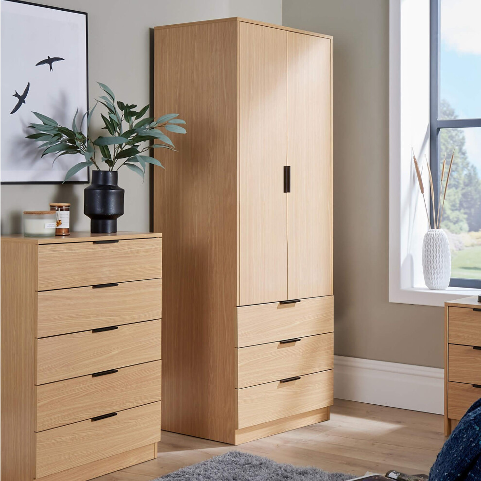 (Oak) Phoenix 2 Door 3 Drawer Wardrobe Bedroom Storage Unit