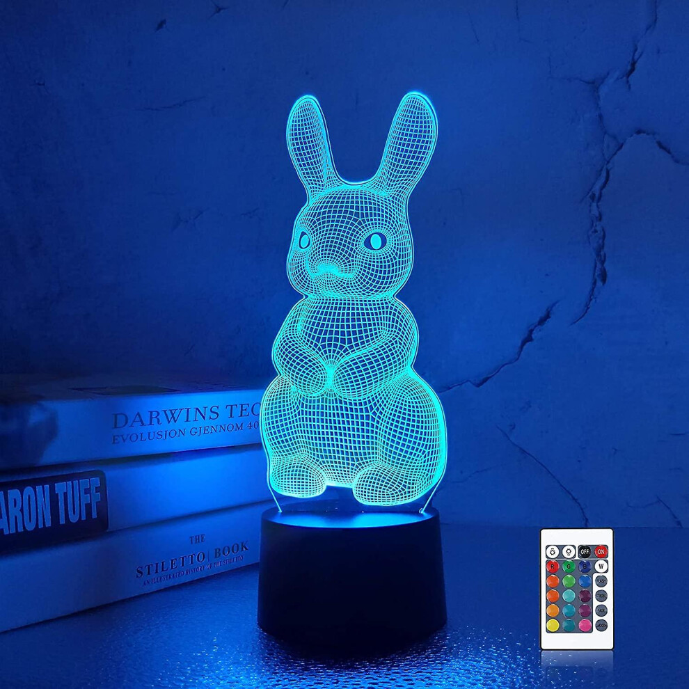 Wekity 3D Rabbit Lamp Bunny Night 3D Illusion Lamp For Kids, 16 Colors Changing With Remote, Kids Bedroom Decor As Xmas Holiday Birthday Gifts Light