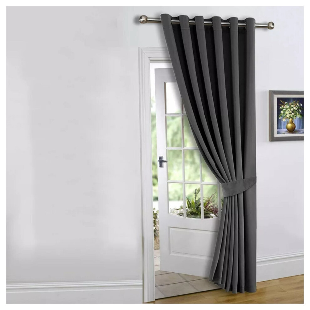 (Dark Grey - 260 Gsm, 66" x 84") Blackout Eyelet Curtains Thermal Ready Made Ring Top