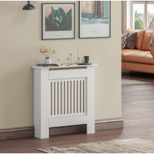 (Small, White) Radiator Cover White Modern MDF Vertical Slats Wood Decorative Cabinet for Living Room Bedroom Hallway