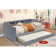 (Grey, With 1 x Kerri Mattress) 3ft Wooden Bed with Trundle, Grey, White or Caramel With Shelving