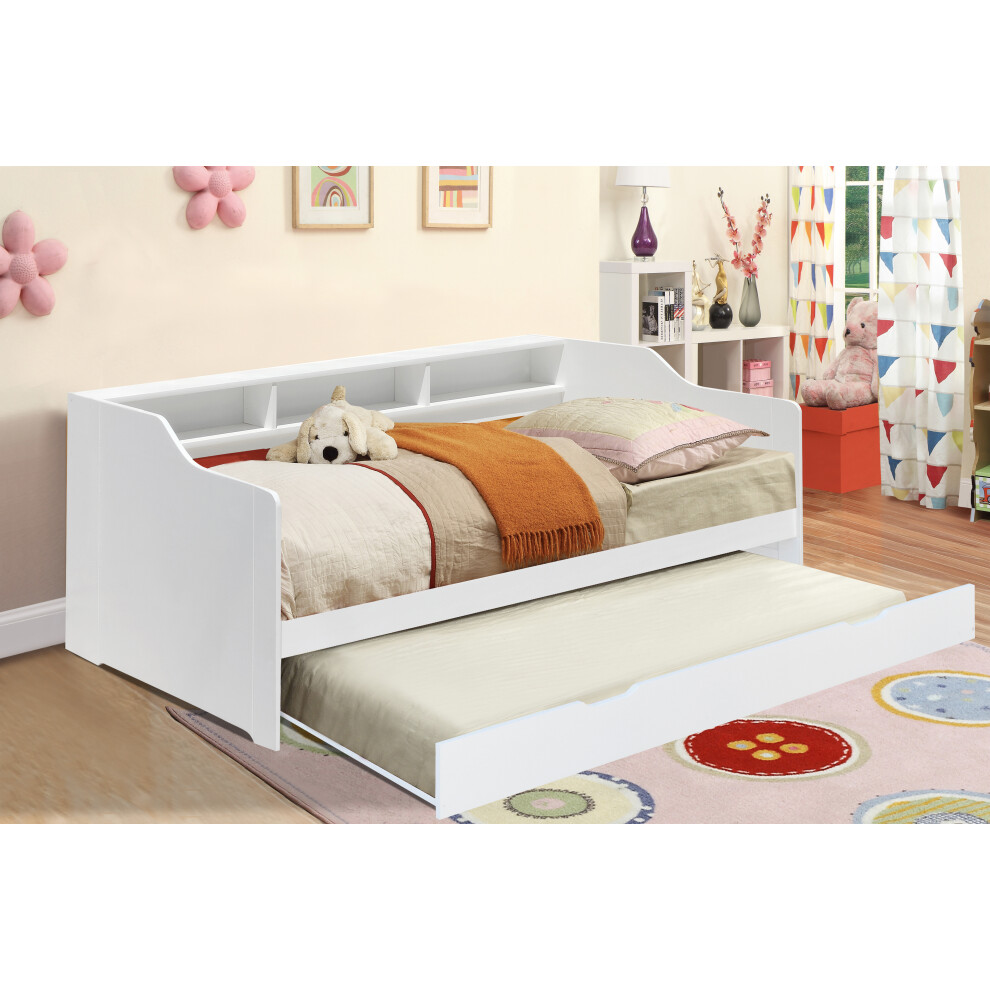 Comfy Living (, No Mattress) 3Ft Wooden Bed With Trundle, Grey, Or Caramel With Shelving White