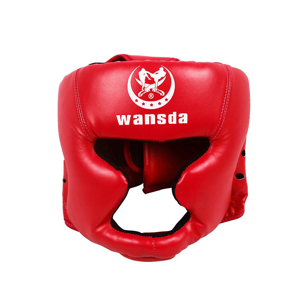 (Red) Headgear Head Guard Training Kick Boxing Protector Sparring Gear Face Helmet