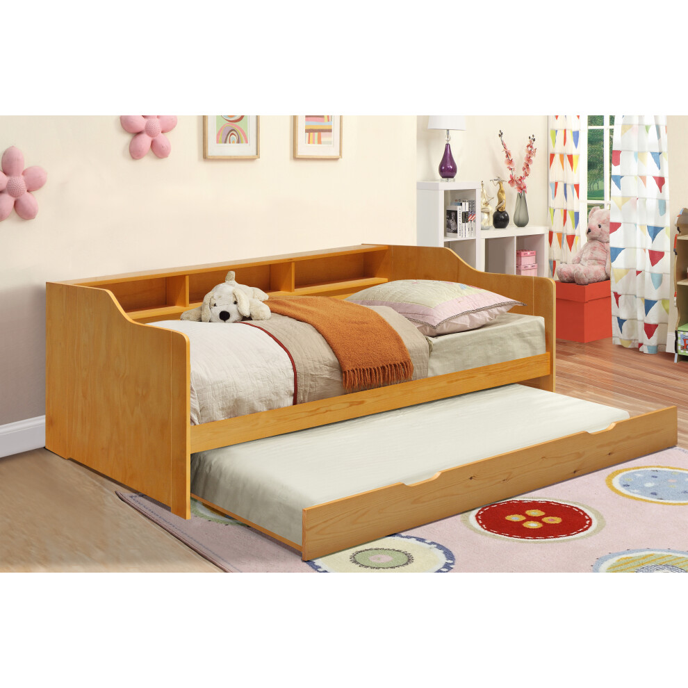 (Caramel, With 1 x Lucy Mattress) 3ft Wooden Bed with Trundle, Grey, White or Caramel With Shelving