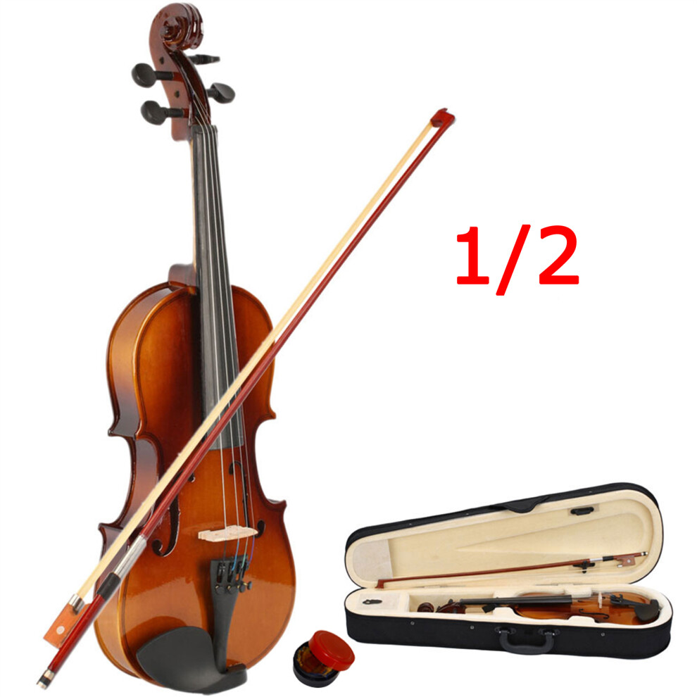 New 1/2 Size Natural Acoustic Violin with Case+ Bow + Rosin For 7-10 year Kids