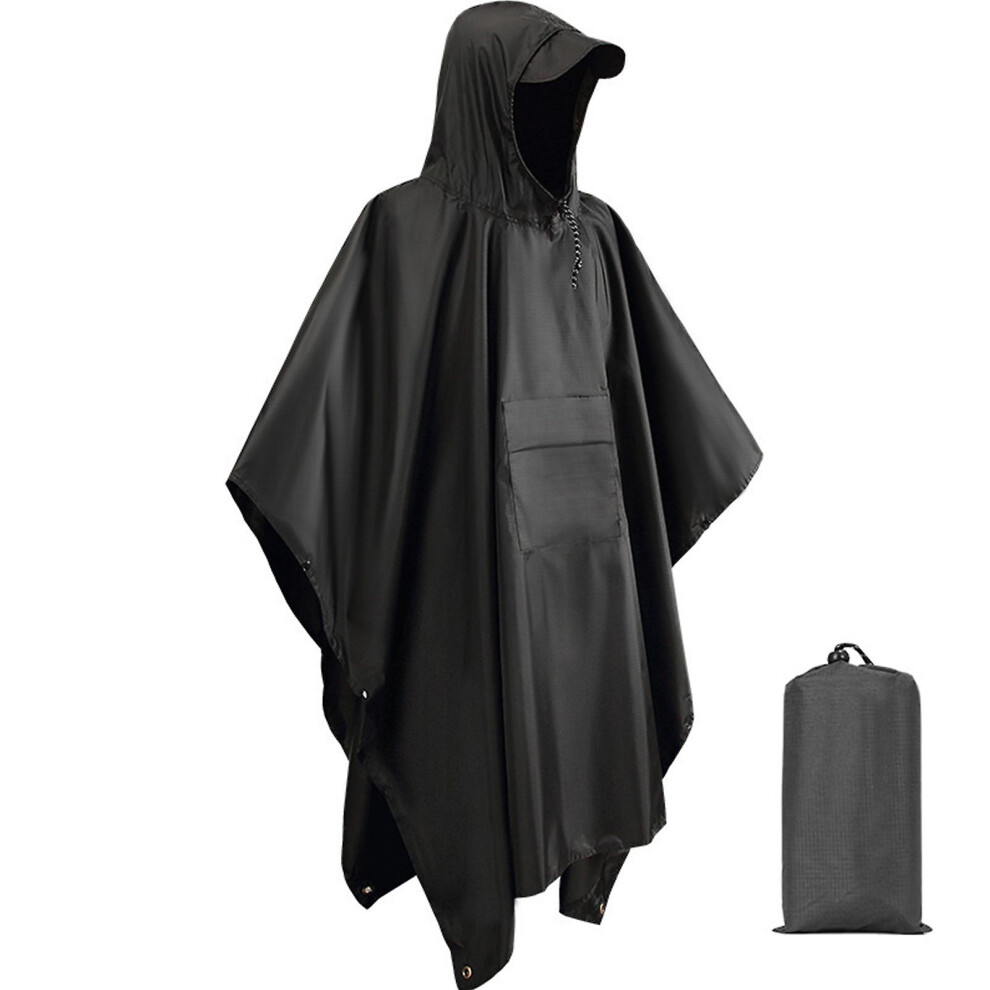 (Black) Rain Cape 3 In 1 Rain Poncho Multifunctional Raincoat Poncho Rain Poncho Adult Waterproof Reusable Black