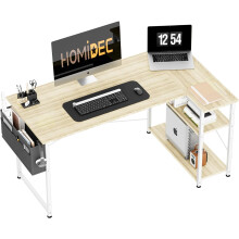 (120CM, White Oak) L Shaped Desk Computer Desk Study Office Desk Gaming Desk Writing Table With Bookshelf Reversible Corner Desk For Home Office Studio Workstation
