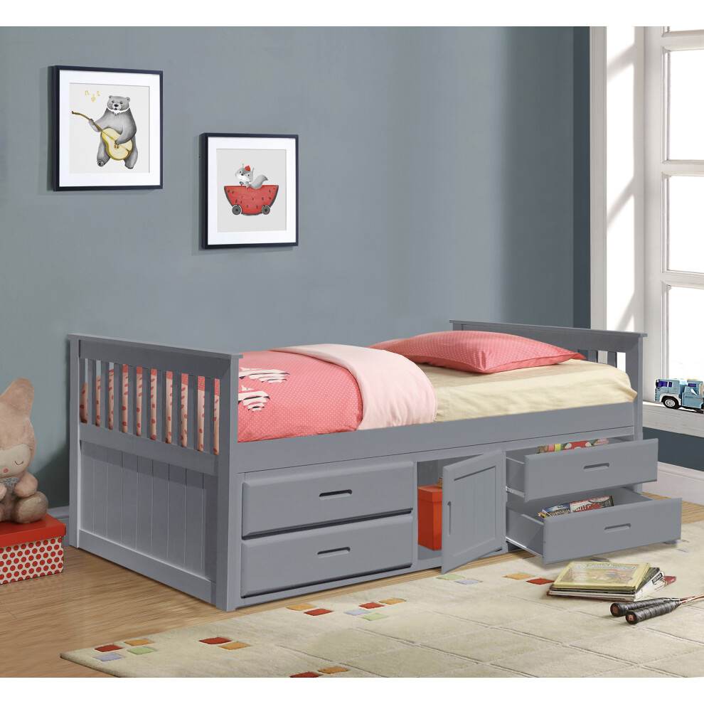 (Grey, No Mattress) 3ft Captains Cabin Bed In Grey White or Caramel with Drawers and Storage