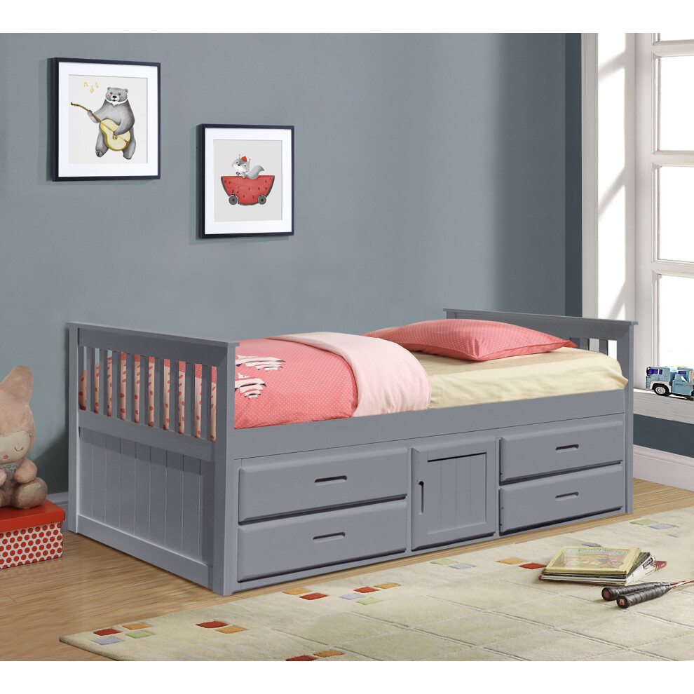 Comfy Living (Grey, No Mattress) 3Ft Captains Cabin Bed In Grey White Or Caramel With Drawers And Storage