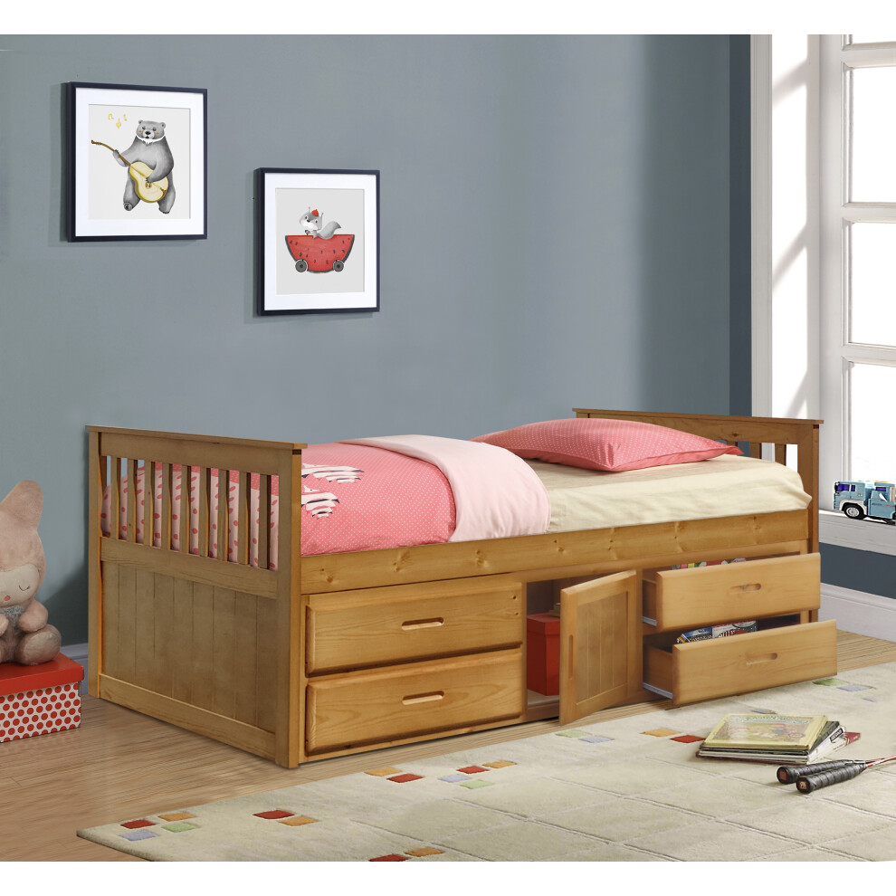 (Caramel, With Lucy Mattress) 3ft Captains Cabin Bed In Grey White or Caramel with Drawers and Storage