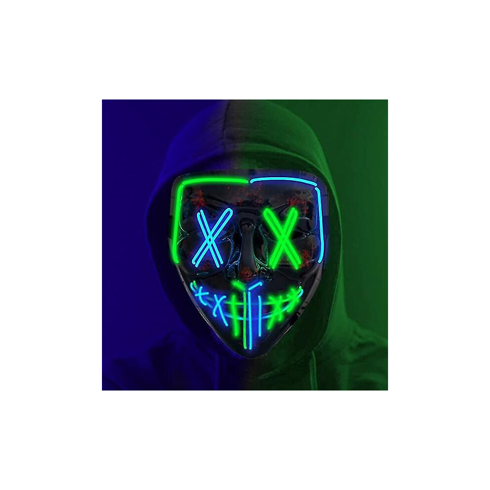 (Blue Green) Led Purge Mask Light Up Scary Mask For Cosplay Costume Blue,Green