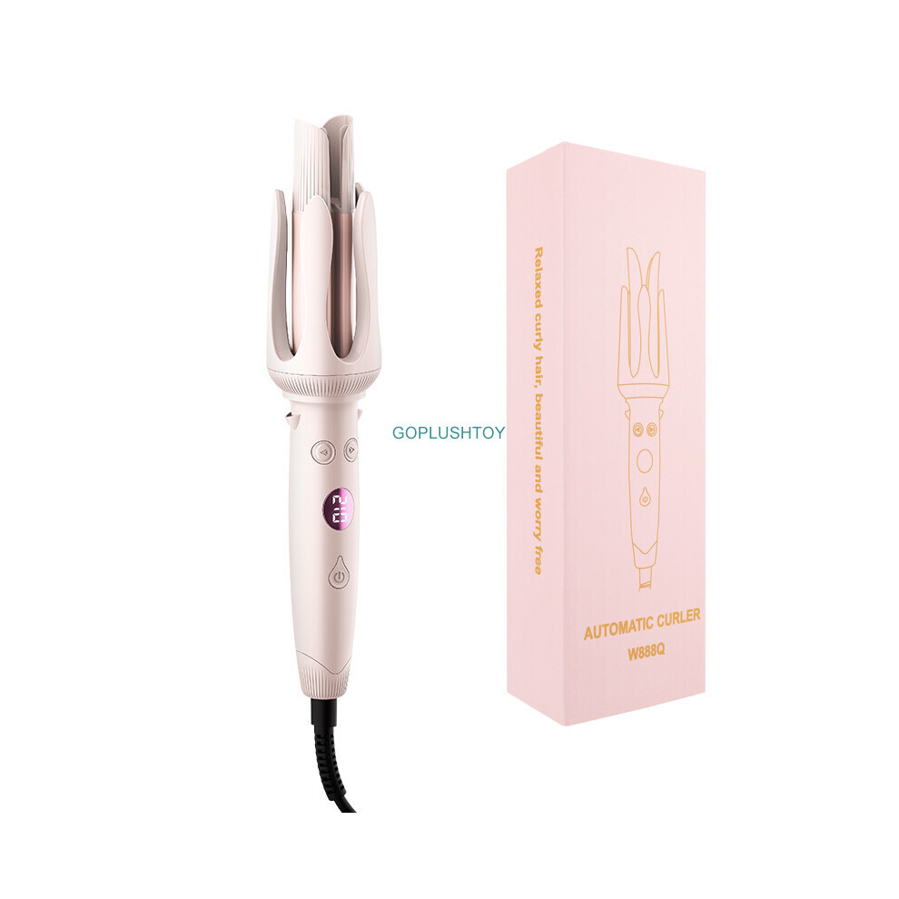 (Pink) Cordless Automatic Hair Curler Portable Curling Tongs Rotating Curling Iron Auto Curler