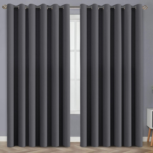 (GREY, 66" Width x 90" Drop) Ready Made Eyelet Silver & Grey Blackout Curtains