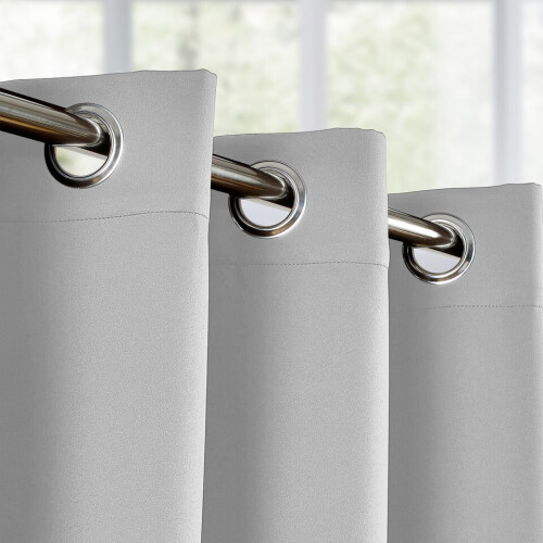 (SILVER, 66" Width x 54" Drop) Ready Made Eyelet Silver & Grey Blackout Curtains 2
