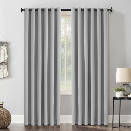 (SILVER, 66" Width x 72" Drop) Ready Made Eyelet Silver & Grey Blackout Curtains