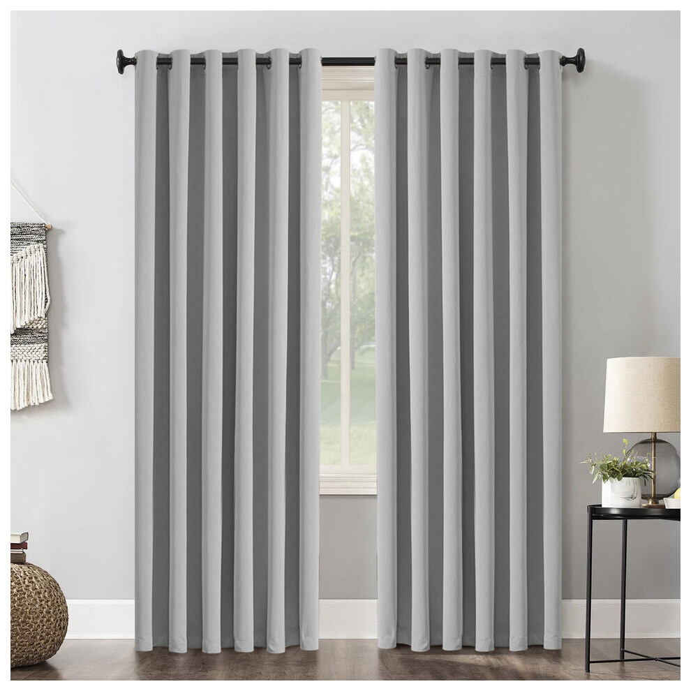 (SILVER, 66x72) READY MADE EYELET SILVER & GREY BLACKOUT CURTAINS