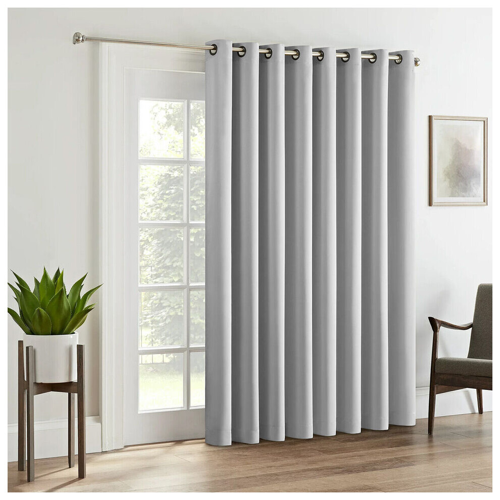 (SILVER, 66" Width x 84" Drop) Ready Made Eyelet Silver & Grey Blackout Curtains-image-OPC-P6ZDMQ8-NEW