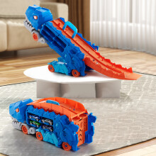 Transformable Dinosaur Hauler Truck Track Toy w/ 4 Mini Racing Cars