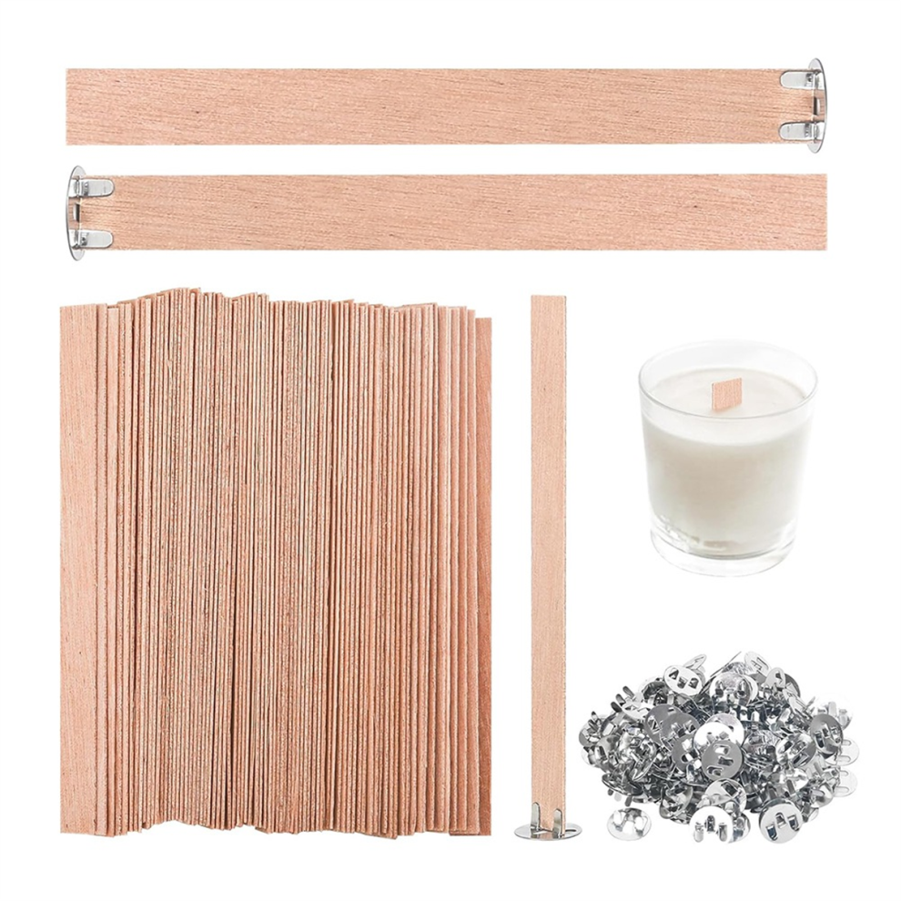 120Pcs Wooden Candle Wicks, 5.1x0.5 inch Natural Smokeless Wood Wicks