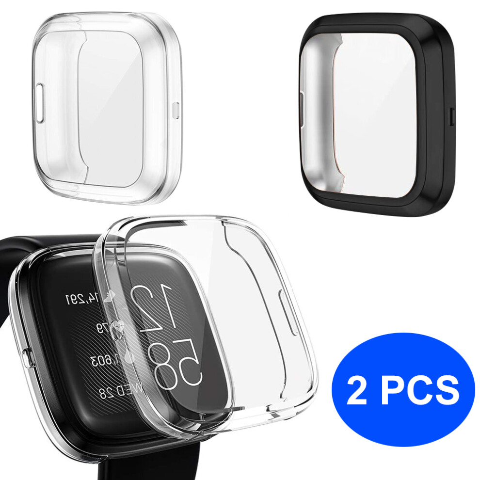 2Pcs Case Compatible With Fitbit Versa 2 Protective Cover, Flexible Tpu Full Protection Display Protective Watch Case Black 9379360709221