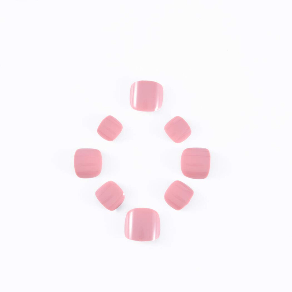 Yohou Pink Fake Toenails Press-On Toenails Acrylic Nails Square Short False Toenails Fake Nails For Women 24Pcs