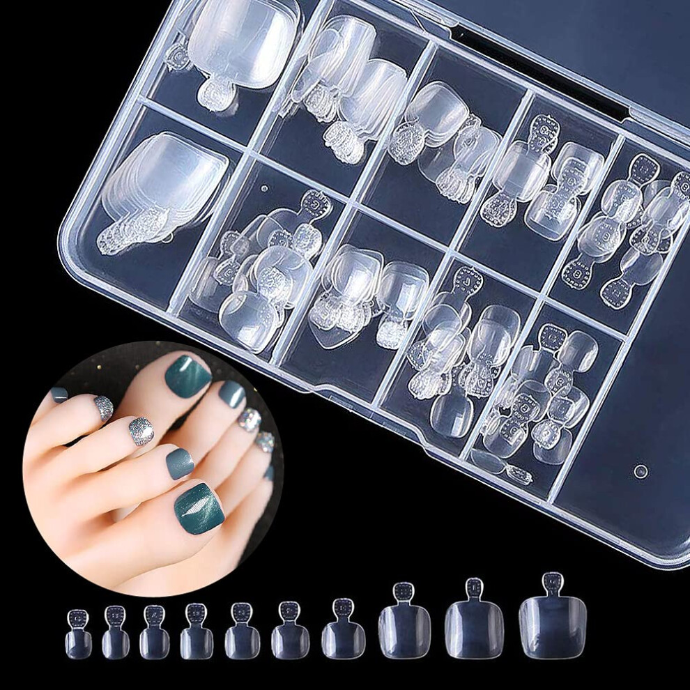 Yohou Acrylic False Toenails Full Cover, 100Pcs Artificial French Toenail 10 Sizes With Box