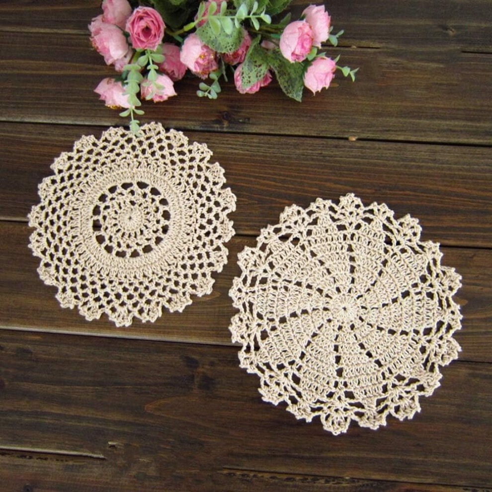 4Pcs Handmade Round Crochet Cotton Lace Table Placemats Doilies Cotton Hollow Cup Plate Table Mat 7 Inch