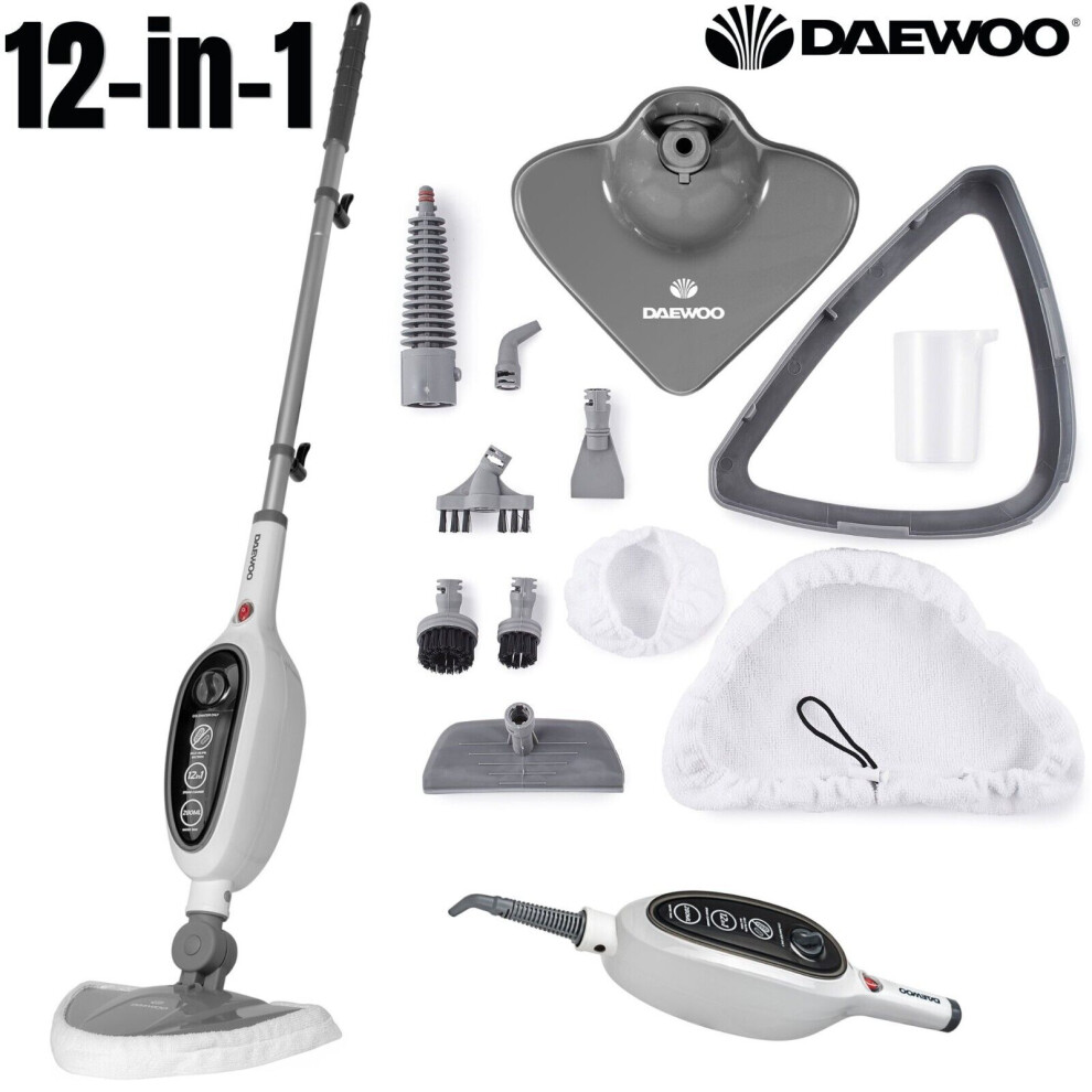 Daewoo 12-in-1 Steam Mop Floor Cleaner Upright & Handheld Carpet Window Clothes Steamer 1300W