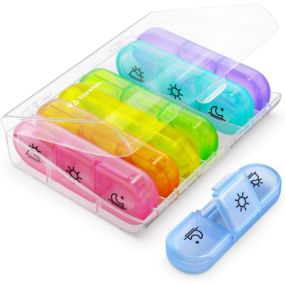Yohou Weekly Pill Box 7 Days 3 Times A Day, Portable Pill Box 7 Days With Large Separate Compartments Storage Box